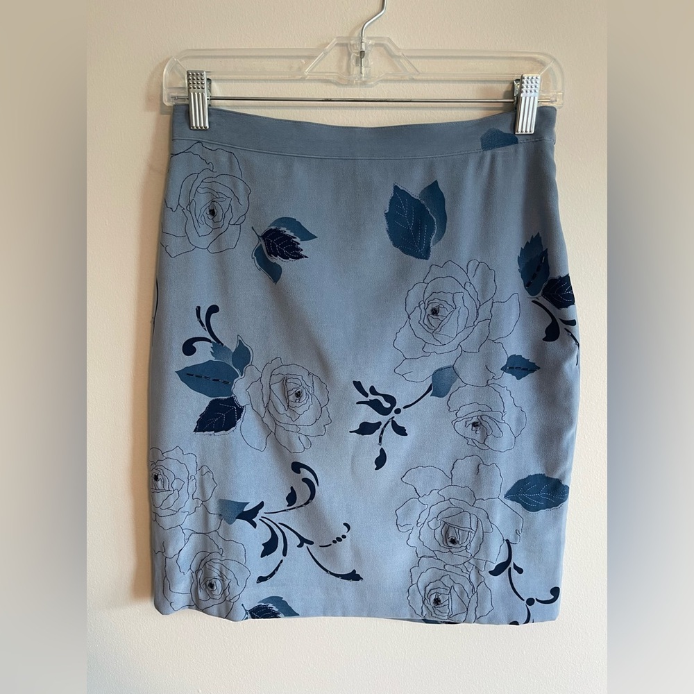 Casual Corner Blue Suede Floral Midi Skirt